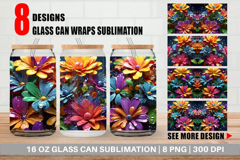 Glass Can Wrap 3D Flowers with Waterdrop Sublimation artnoy 
