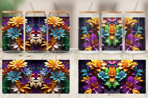 Glass Can Wrap 3D Flowers with Waterdrop Sublimation artnoy 