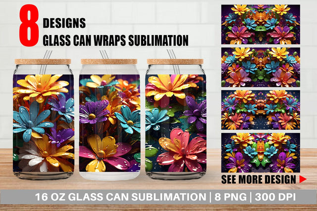 Glass Can Wrap 3D Flowers with Waterdrop Sublimation artnoy 