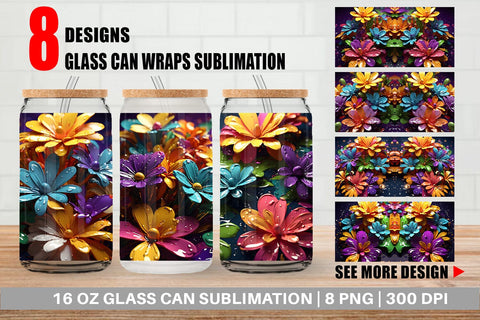 Glass Can Wrap 3D Flowers with Waterdrop Sublimation artnoy 