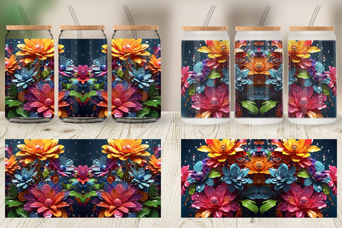 Glass Can Wrap 3D Flowers with Waterdrop Sublimation artnoy 