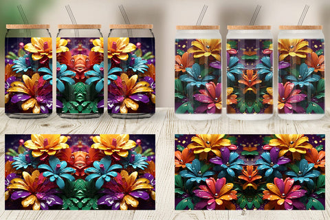 Glass Can Wrap 3D Flowers with Waterdrop Sublimation artnoy 