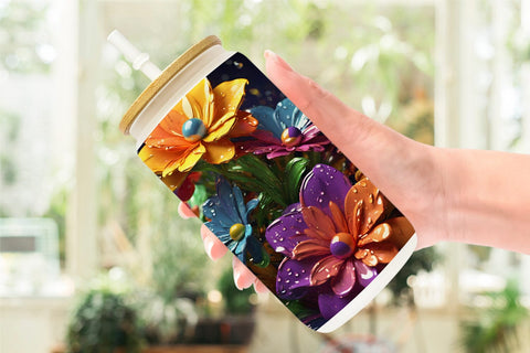 Glass Can Wrap 3D Flowers with Waterdrop Sublimation artnoy 