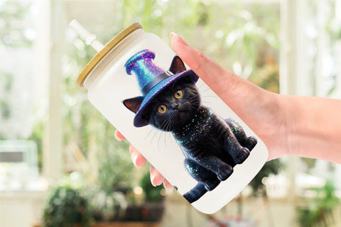 Glass Can Wrap 3D Funny Black Cat Sublimation artnoy 
