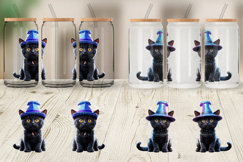 Glass Can Wrap 3D Funny Black Cat Sublimation artnoy 