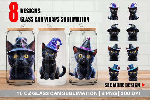 Glass Can Wrap 3D Funny Black Cat Sublimation artnoy 