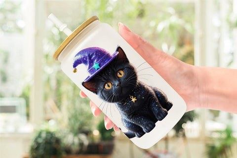 Glass Can Wrap 3D Funny Black Cat Sublimation artnoy 