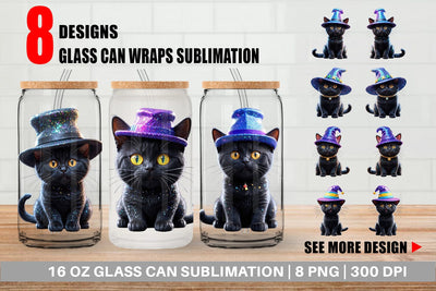 Glass Can Wrap 3D Funny Black Cat Sublimation artnoy 