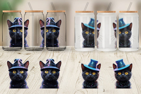 Glass Can Wrap 3D Funny Black Cat Sublimation artnoy 