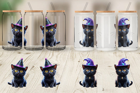 Glass Can Wrap 3D Funny Black Cat Sublimation artnoy 