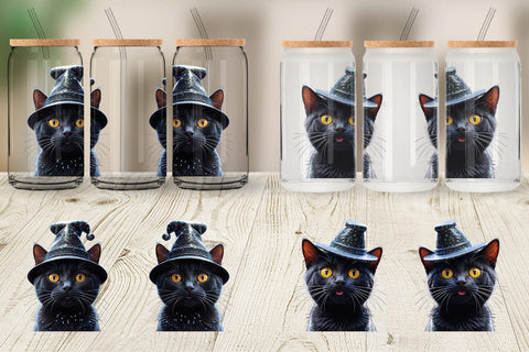 Glass Can Wrap 3D Funny Black Cat Sublimation artnoy 