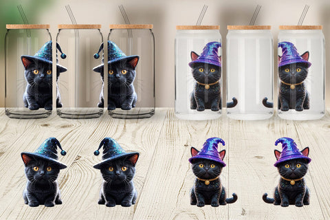 Glass Can Wrap 3D Funny Black Cat Sublimation artnoy 