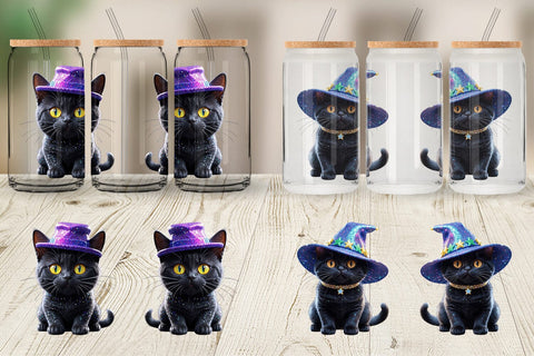 Glass Can Wrap 3D Funny Black Cat Sublimation artnoy 