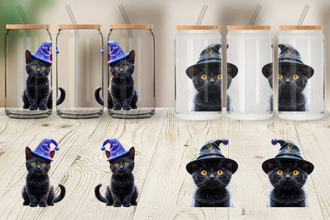 Glass Can Wrap 3D Funny Black Cat Sublimation artnoy 