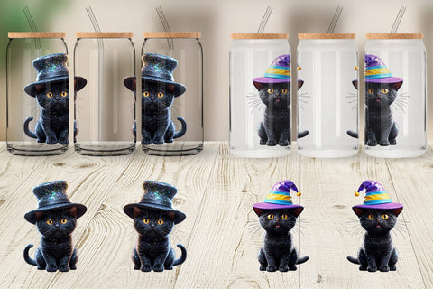 Glass Can Wrap 3D Funny Black Cat Sublimation artnoy 