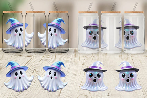 Glass Can Wrap 3D Funny Ghost Sublimation artnoy 