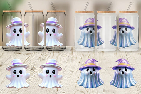 Glass Can Wrap 3D Funny Ghost Sublimation artnoy 