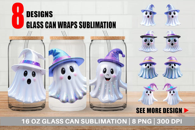 Glass Can Wrap 3D Funny Ghost Sublimation artnoy 
