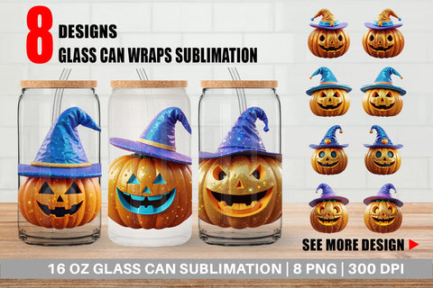 Glass Can Wrap 3D Funny Pumpkin Sublimation artnoy 