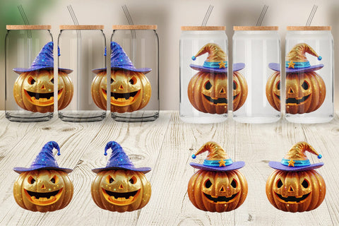 Glass Can Wrap 3D Funny Pumpkin Sublimation artnoy 