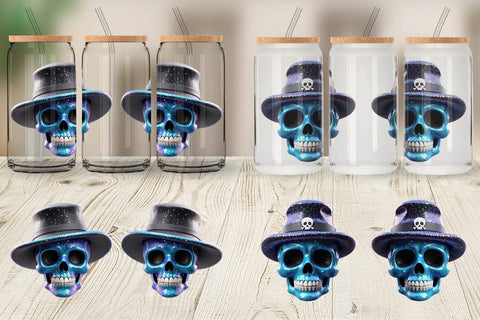 Glass Can Wrap 3D Funny Skull Sublimation artnoy 