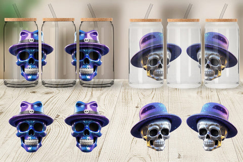 Glass Can Wrap 3D Funny Skull Sublimation artnoy 