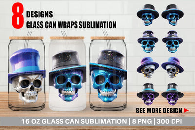 Glass Can Wrap 3D Funny Skull Sublimation artnoy 