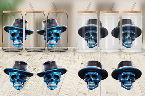 Glass Can Wrap 3D Funny Skull Sublimation artnoy 