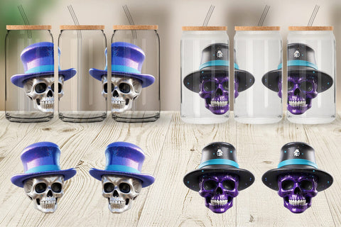 Glass Can Wrap 3D Funny Skull Sublimation artnoy 