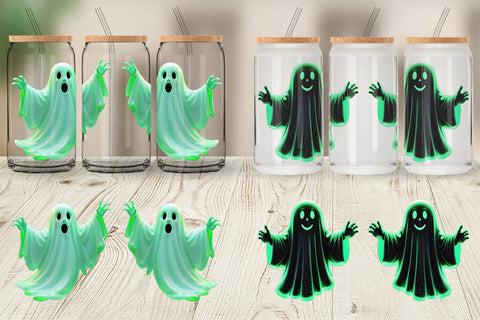 Glass Can Wrap 3D Ghost Green Sublimation artnoy 
