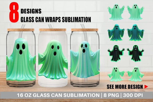 Glass Can Wrap 3D Ghost Green Sublimation artnoy 