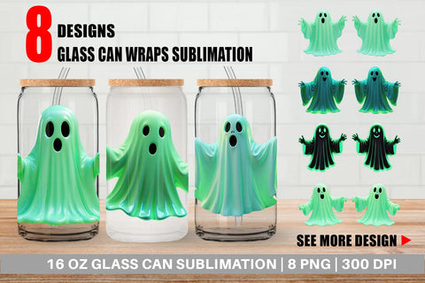 Glass Can Wrap 3D Ghost Green Sublimation artnoy 