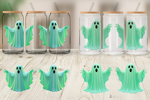 Glass Can Wrap 3D Ghost Green Sublimation artnoy 