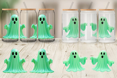 Glass Can Wrap 3D Ghost Green Sublimation artnoy 