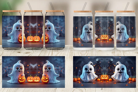 Glass Can Wrap 3D Ghost Halloween Sublimation artnoy 