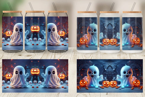Glass Can Wrap 3D Ghost Halloween Sublimation artnoy 