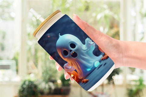 Glass Can Wrap 3D Ghost Halloween Sublimation artnoy 
