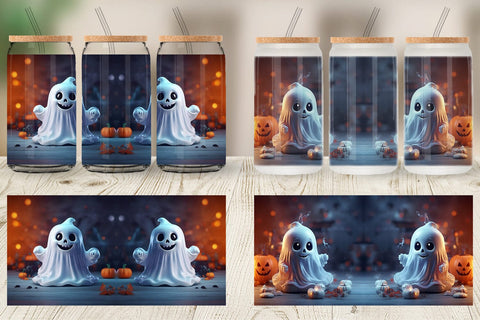 Glass Can Wrap 3D Ghost Halloween Sublimation artnoy 