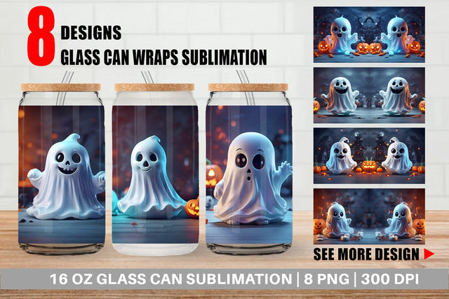 Glass Can Wrap 3D Ghost Halloween Sublimation artnoy 