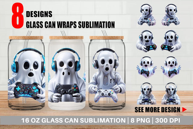Glass Can Wrap 3D Ghostly Gamer Sublimation artnoy 