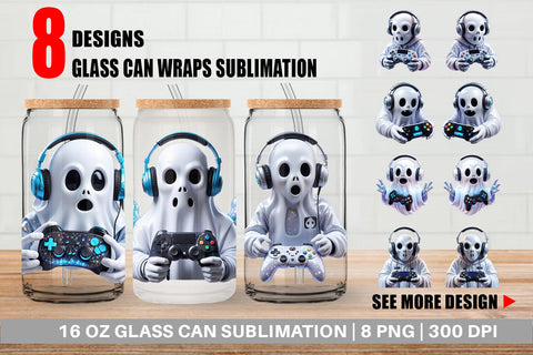 Glass Can Wrap 3D Ghostly Gamer Sublimation artnoy 