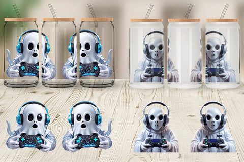 Glass Can Wrap 3D Ghostly Gamer Sublimation artnoy 