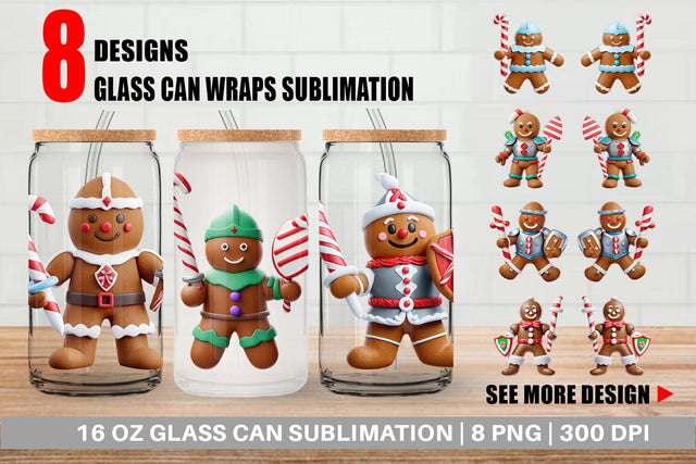 Glass Can Wrap 3D Gingerbread Knight Sublimation artnoy 