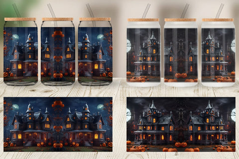 Glass Can Wrap 3D Haunted House Sublimation artnoy 