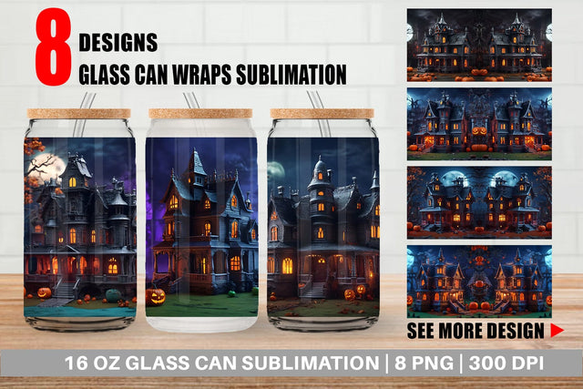 Glass Can Wrap 3D Haunted House Sublimation artnoy 