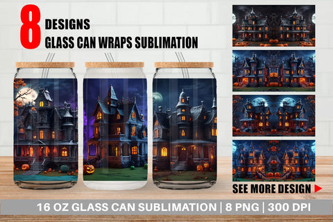 Glass Can Wrap 3D Haunted House Sublimation artnoy 