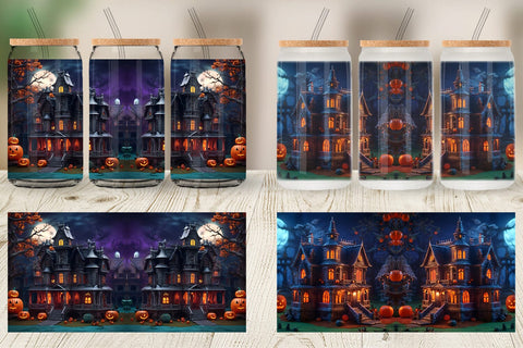 Glass Can Wrap 3D Haunted House Sublimation artnoy 