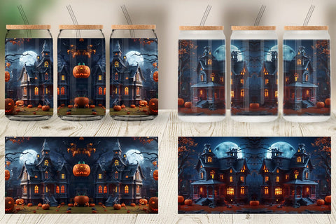 Glass Can Wrap 3D Haunted House Sublimation artnoy 