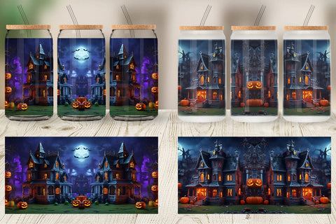 Glass Can Wrap 3D Haunted House Sublimation artnoy 