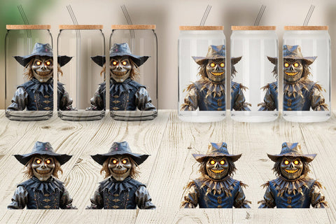 Glass Can Wrap 3D Haunted Scarecrow Sublimation artnoy 